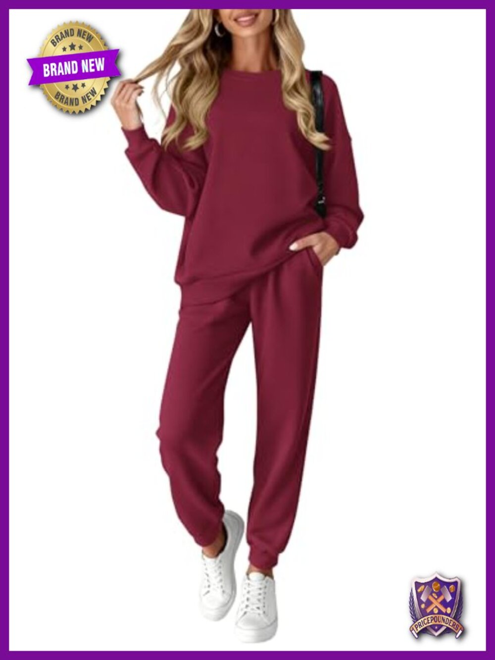 Cotton Blend 2 Piece Sweatsuit Set Crewneck Pullover Jogger Lounge